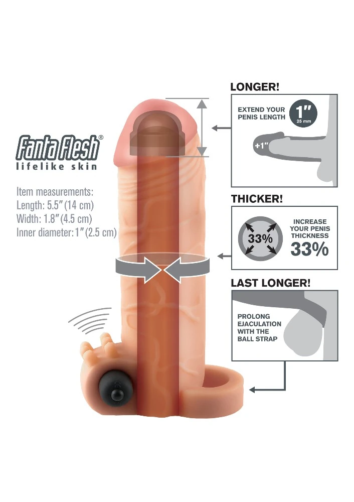 Fantasy X-Tensions Titreşimli Real Feel 1 Penis Kılıfı Made İn USA