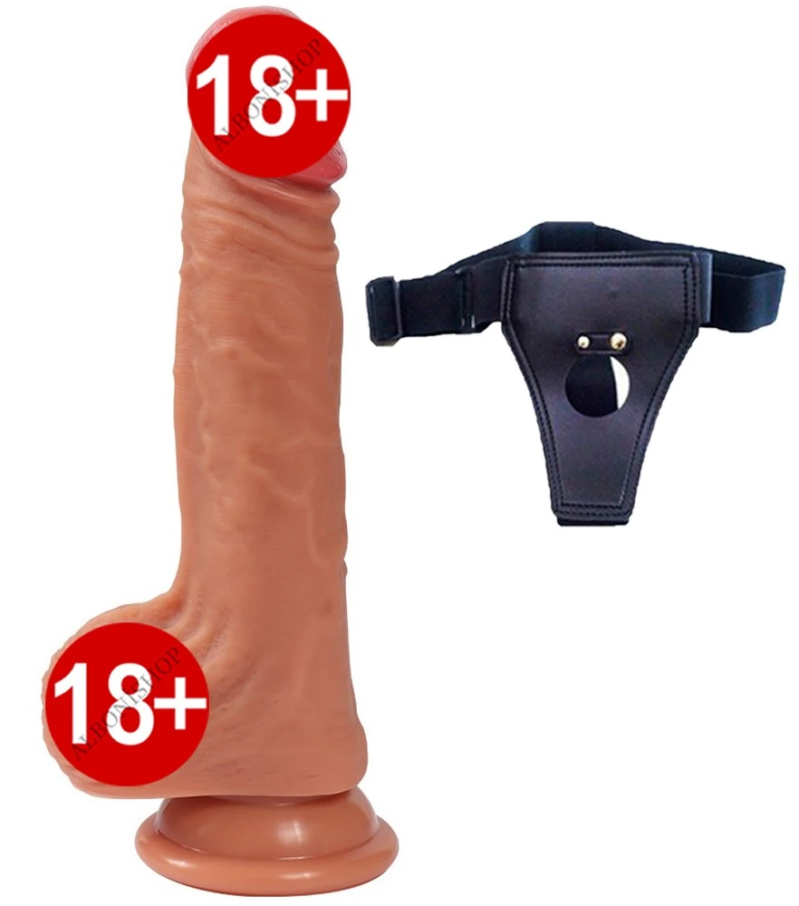 Ekstra Yumuşak Gerçekci Et Dokulu Çift Katmanlı 20 Cm Belden Bağlamalı Penis