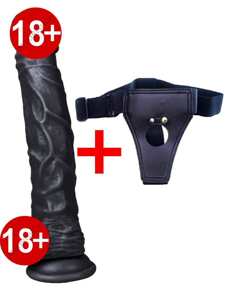Dildo Series Knight 25 Cm Realistik Dev Belden Bağlamalı Zenci Penis