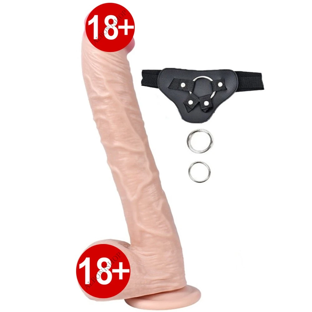 33 Cm Realisitk Dokuda Kalın Kemerli Strap On Dildo