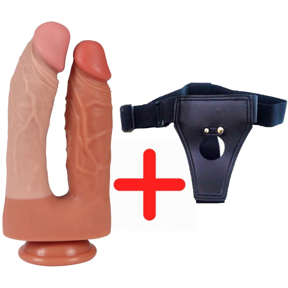21 Cm Yumuşak Esnek Realistik Double Çift Başlı Belden Bağlamalı Penis