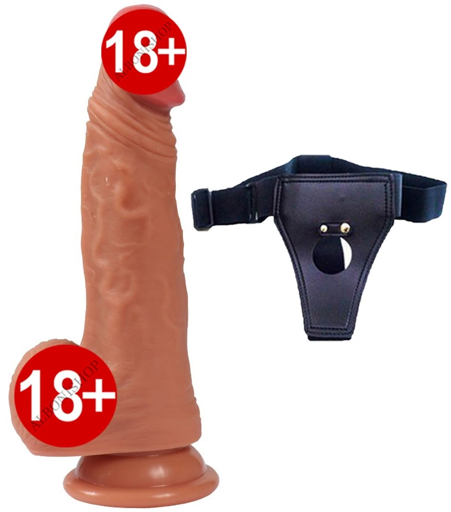 Özel Yumuşak Dokulu Ultra Gerçekci Çift Katmanlı 20 Cm Belden Bağlamalı Penis