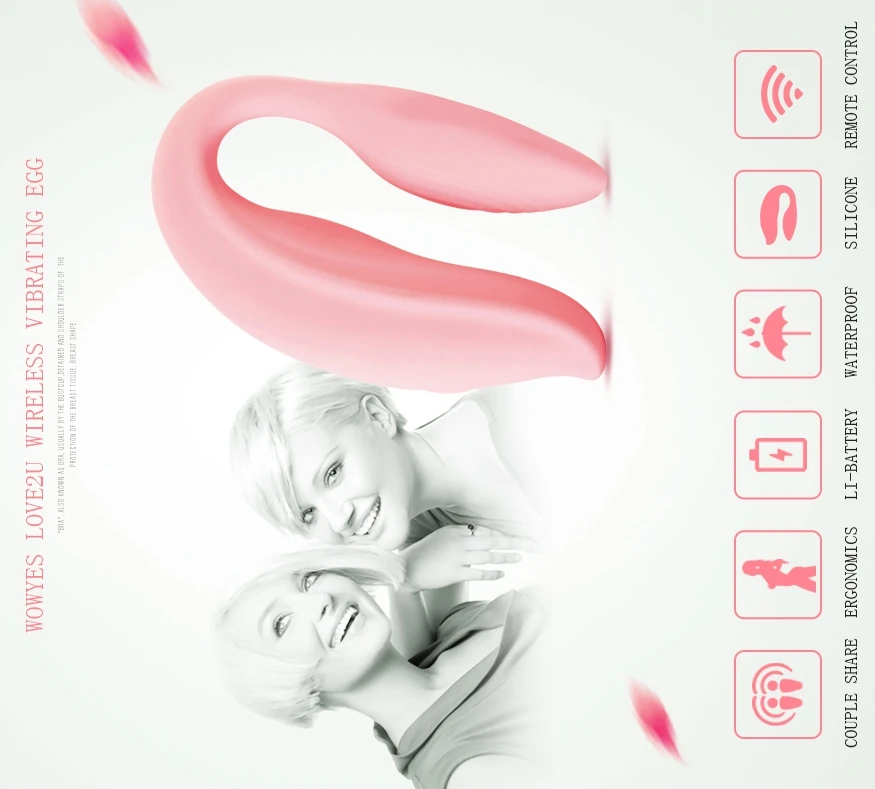 Wowyes 2U Kumandalı Çiftlere Özel 8 Modlu Titreşimli Şarjlı Pembe Vibratör