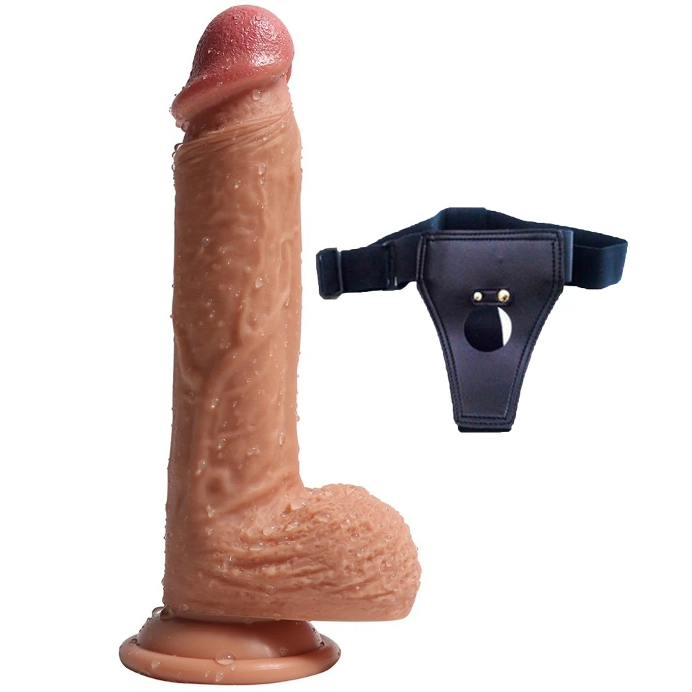 21 Cm Ekstra Yumuşak Çift Katmanlı Özel Silikon Dokuda Belden Bağlamalı Penis