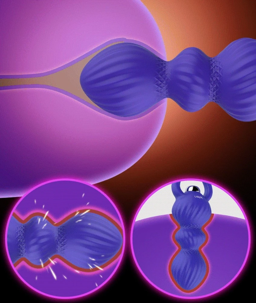 Leten 7 Farklı Titreşimli Su Geçirmez Boğumlu Mavi Anal Plug