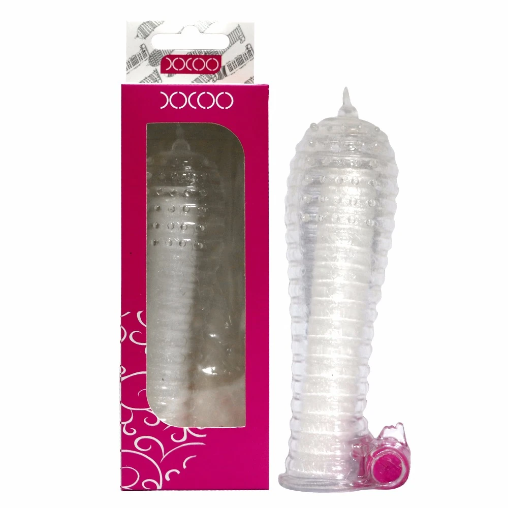 XXOO Titreşimli Tırtıklı Şeffaf Penis Kılıfı-Pembe