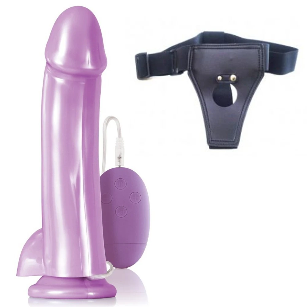 Lollies Sugardaddy 20 Cm Ekstra Gerçekci Jel Dokulu Kemerli Mor Dildo Vibratör