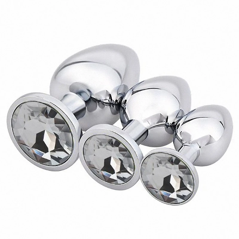 Taşlı 3 Farklı Boyutta Metal Anal Plug Seti