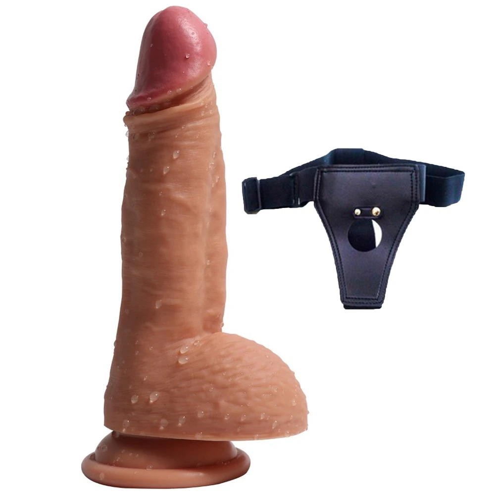 19 Cm Ekstra Yumuşak Çift Katmanlı Özel Silikon Dokuda Belden Bağlamalı Penis