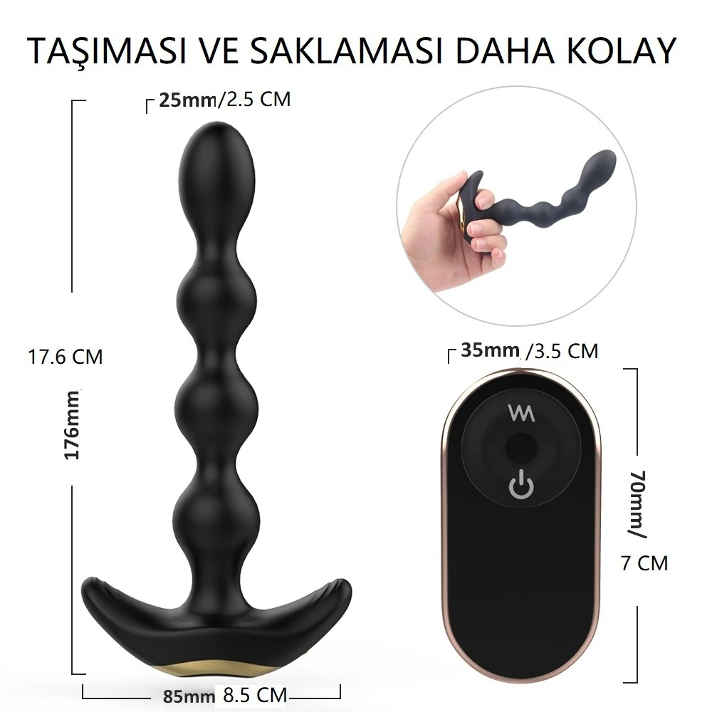 Austin 9 Modlu Titreşimli Kumandalı Esnek Boğumlu Anal Plug Vibratör