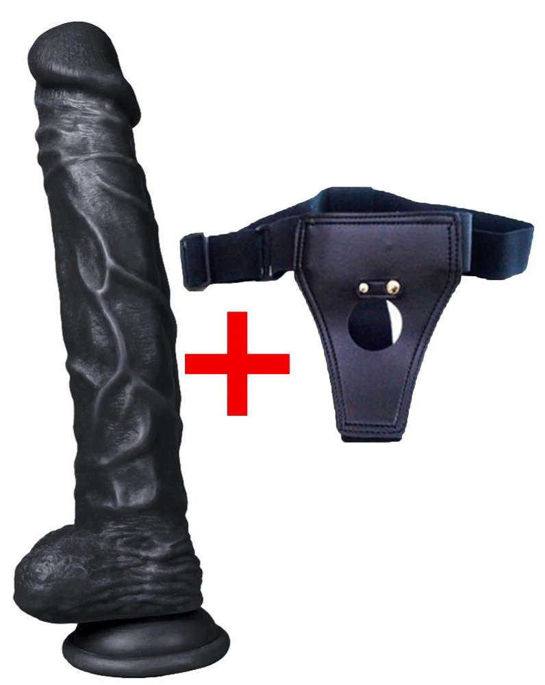 Dildo Series Knight 25 Cm Realistik Dev Belden Bağlamalı Zenci Penis
