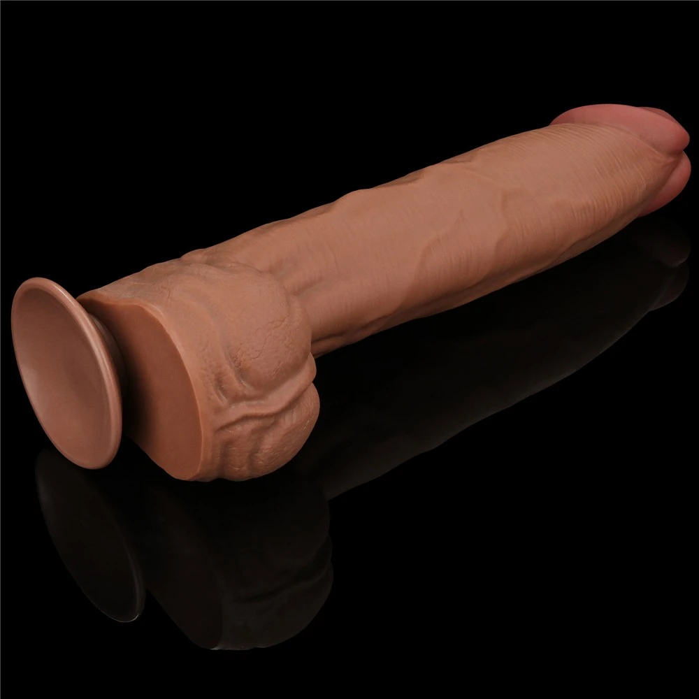 Lovetoy Brown King Size Hareketli Dış Yüzey Ultra Yumuşak 36 Cm Realistik Kemerli Penis