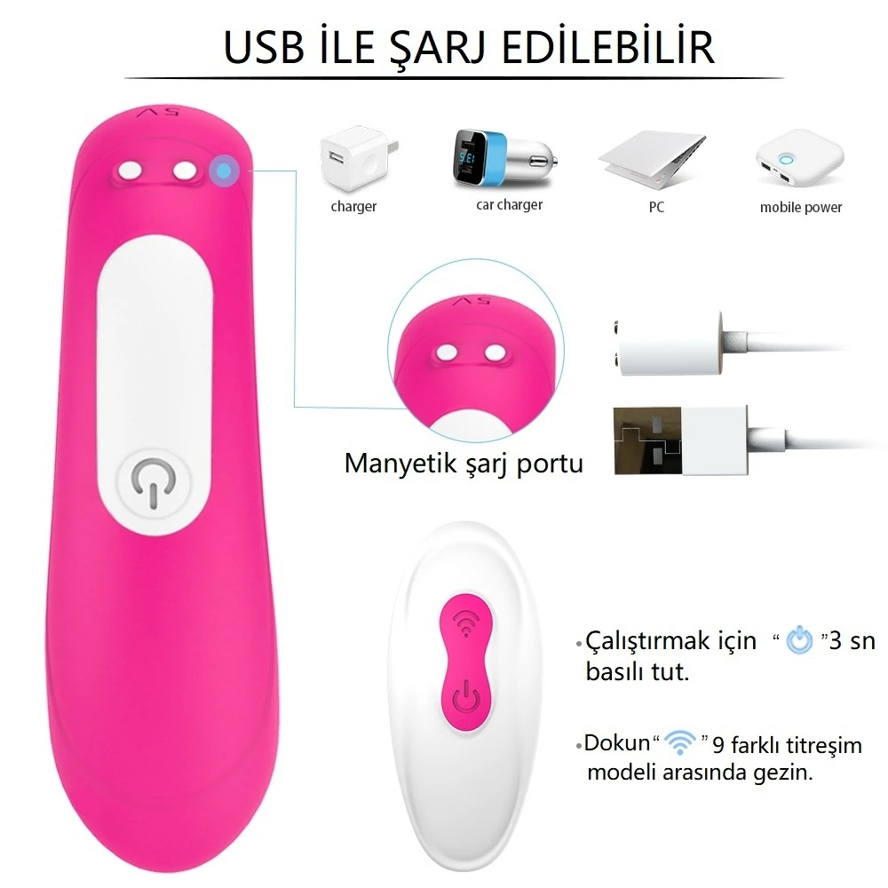 9 Fonksiyonlu Titreşimli Kumandalı Giyilebilen G-Noktası ve Klitoris Vibratör