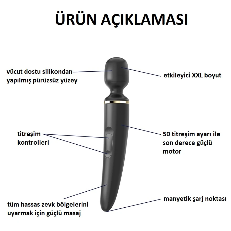 Satisfyer Büyük Boy Siyah 50 Modlu Titreşimli Güçlü Masaj Aleti Vibratör