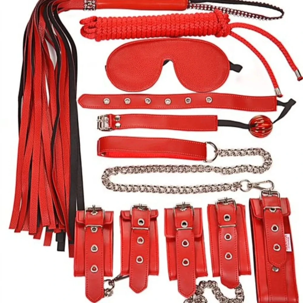 Fetish Serisi Kırmızı 7 Parça Deri Harika Fetiş Seti