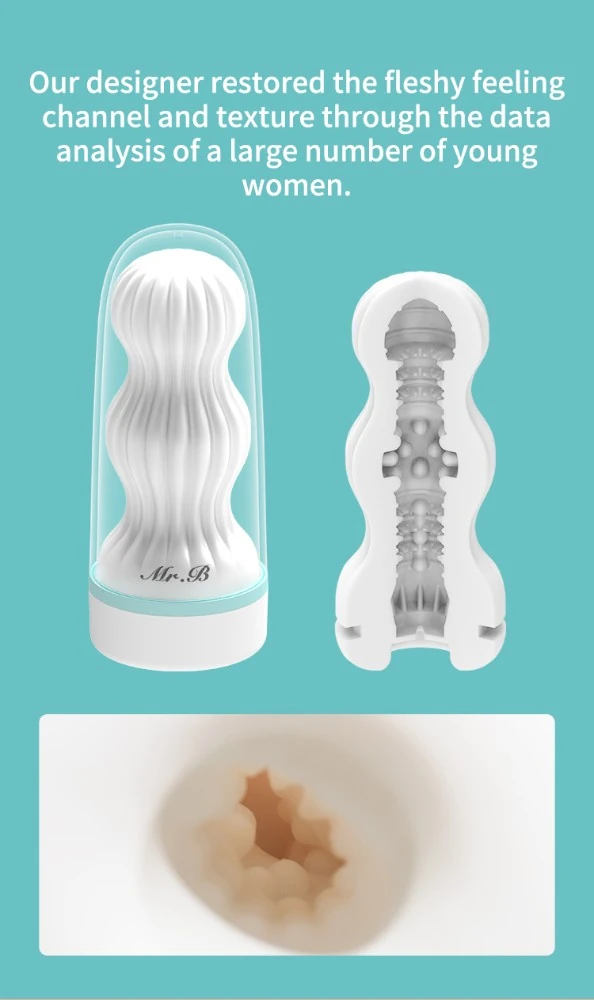 Wowyes B5 Manuel Emiş Yapabilen İçi Tırtıklı Gerçekci Silikon Vajina Mastürbatör Mavi