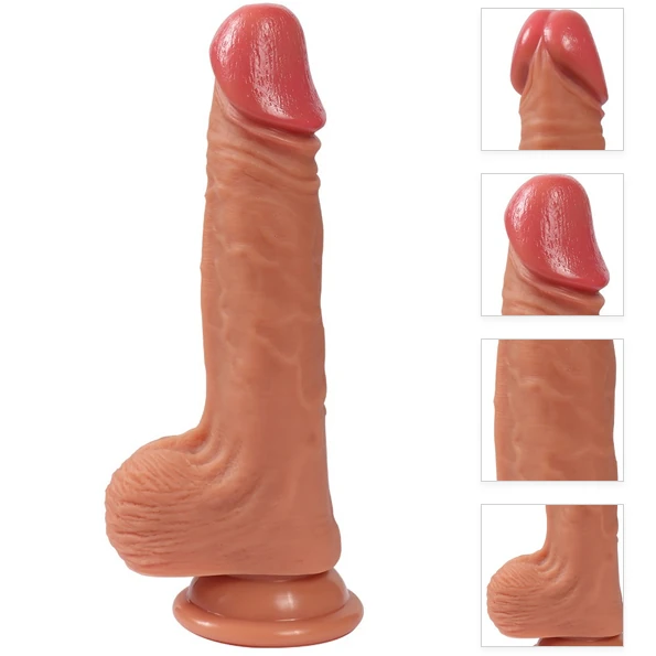 Ekstra Yumuşak Gerçekci Et Dokulu Çift Katmanlı 20 Cm Realistik Penis Dildo