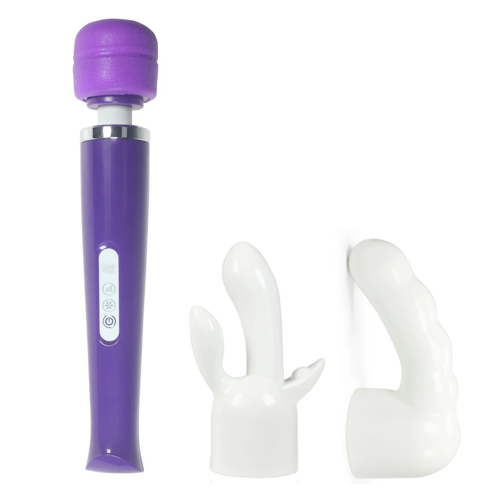 Magic Wand 20 Hızlı Şarjlı Mor Masaj ve Orgazm Vibratör + 2 Başlık