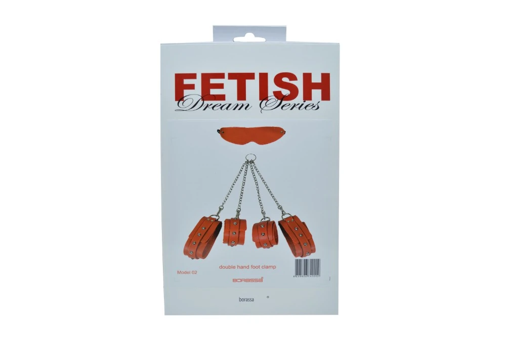 Kırmızı Maskeli Deri El Ayak Kelepçe Seti