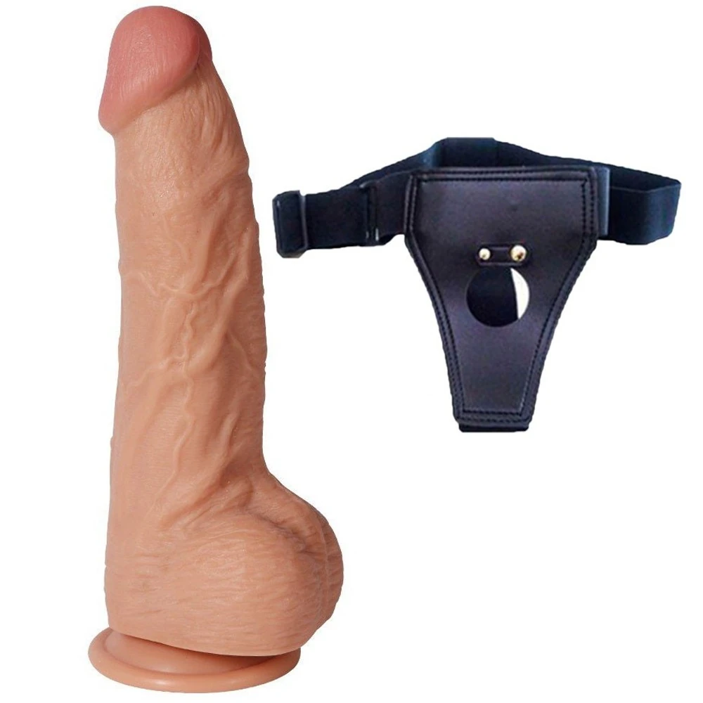 Berton Ultra Gerçekçi Çift Katmanlı 23 Cm Belden Bağlamalı Realistik Penis