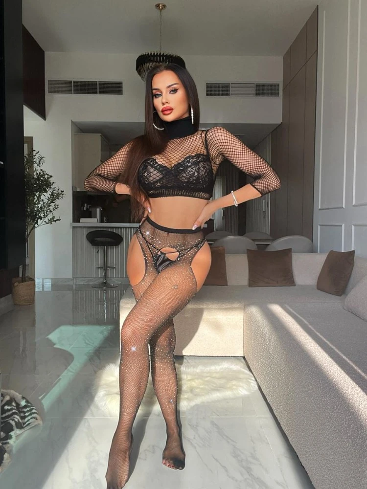 2 li Fantezi Taşlı Vücut Çorabı