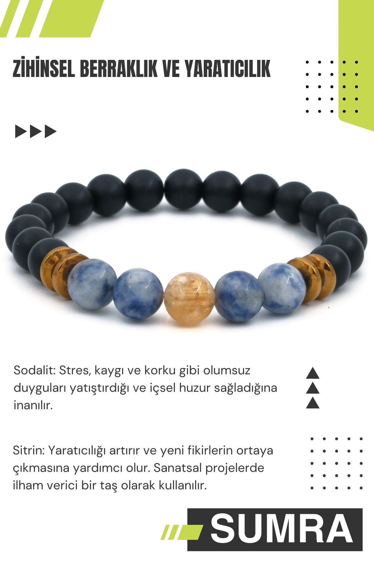 Sitrin Sodalit Oniks Hematit Doğal Taş Bileklik SM-B-0033