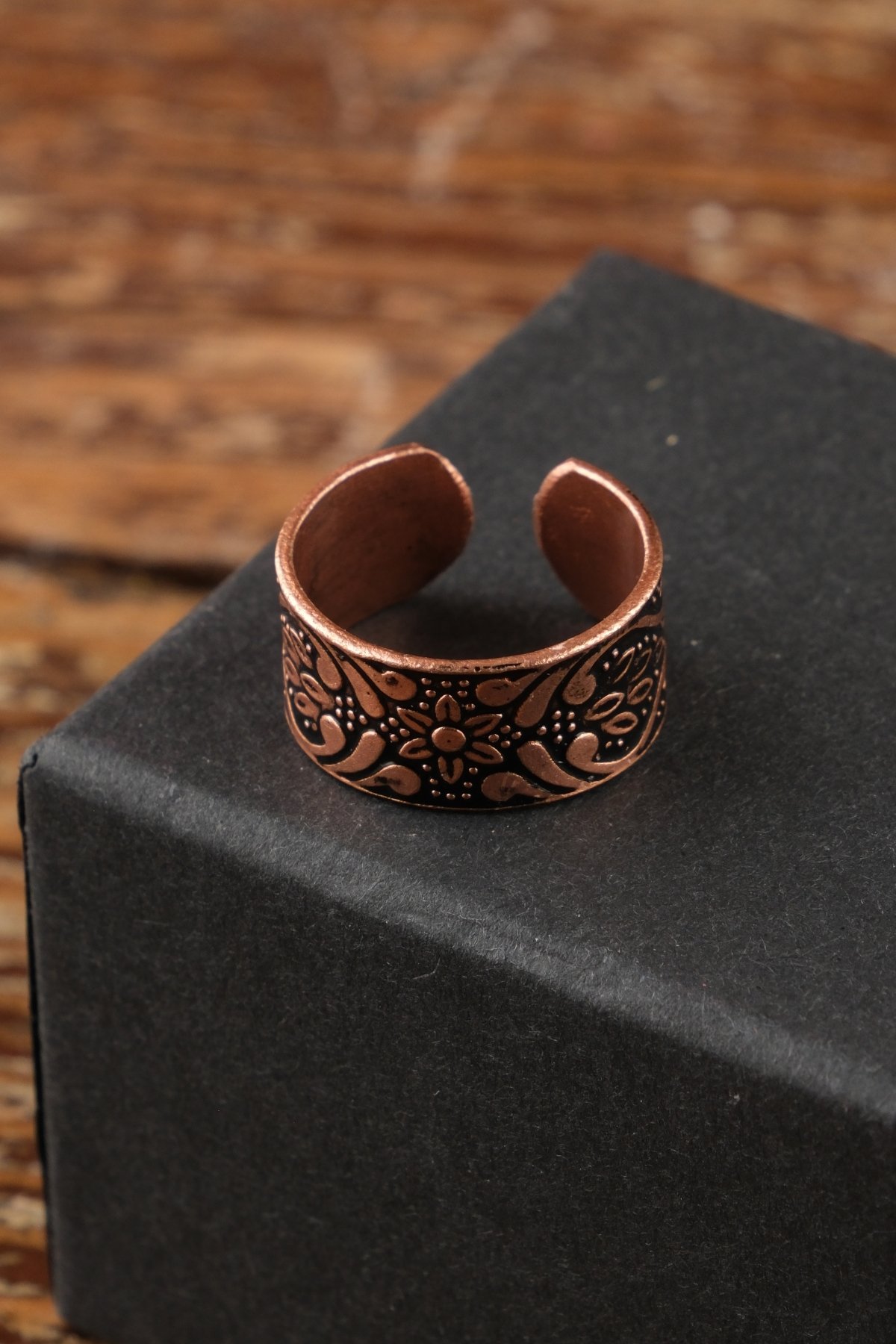 El Yapımı Motifli Saf Bakır Unisex Yüzük SM-B-0327 - bakir-06