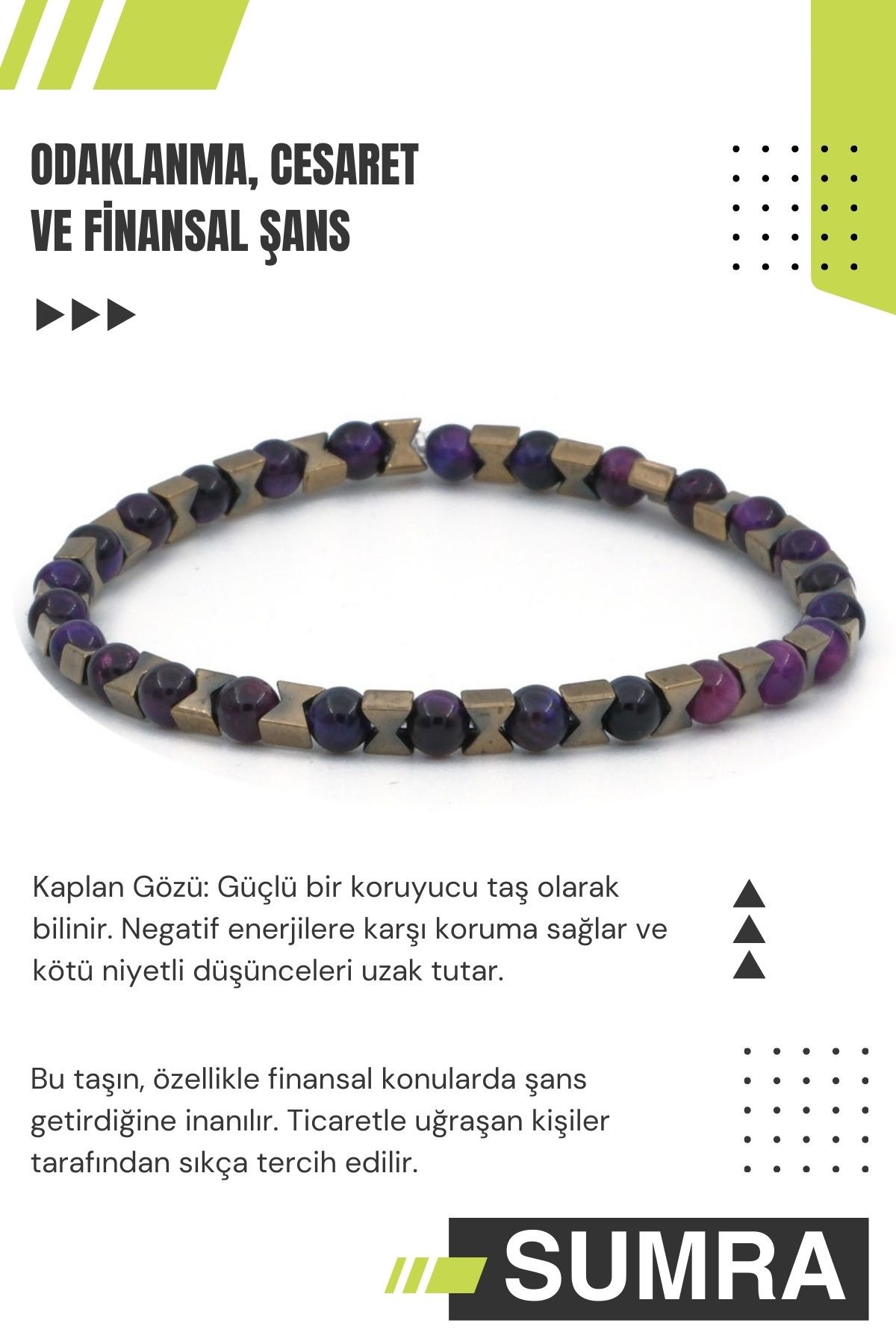 Mor Kaplan Gözü ve Hematit Doğal Taş Bileklik SM-B-0063