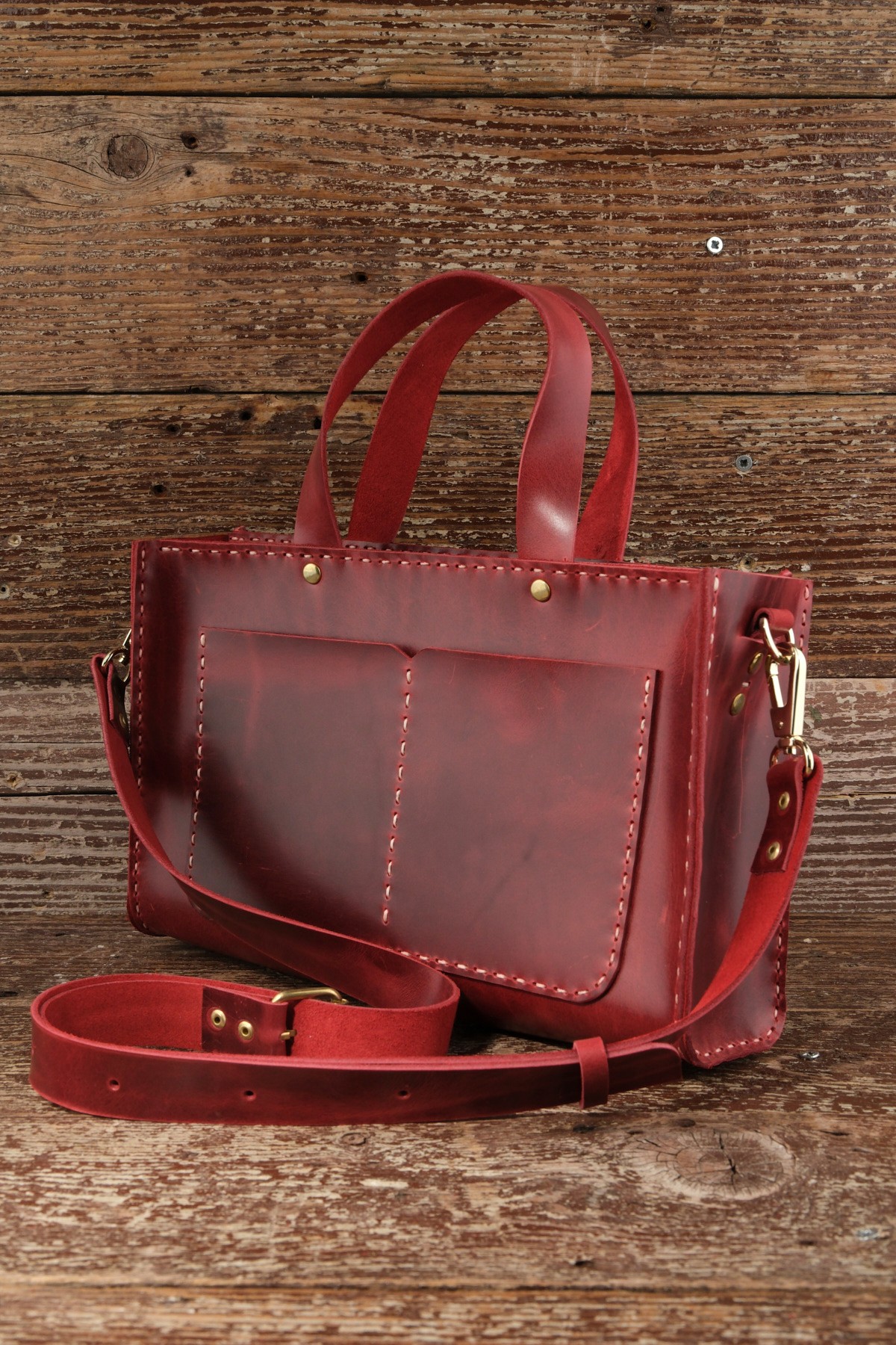 El Yapımı %100 Hakiki Dana Derisi El ve Omuz Çantası 29cmx20cmx7cm SM-D-0068 - kızıl