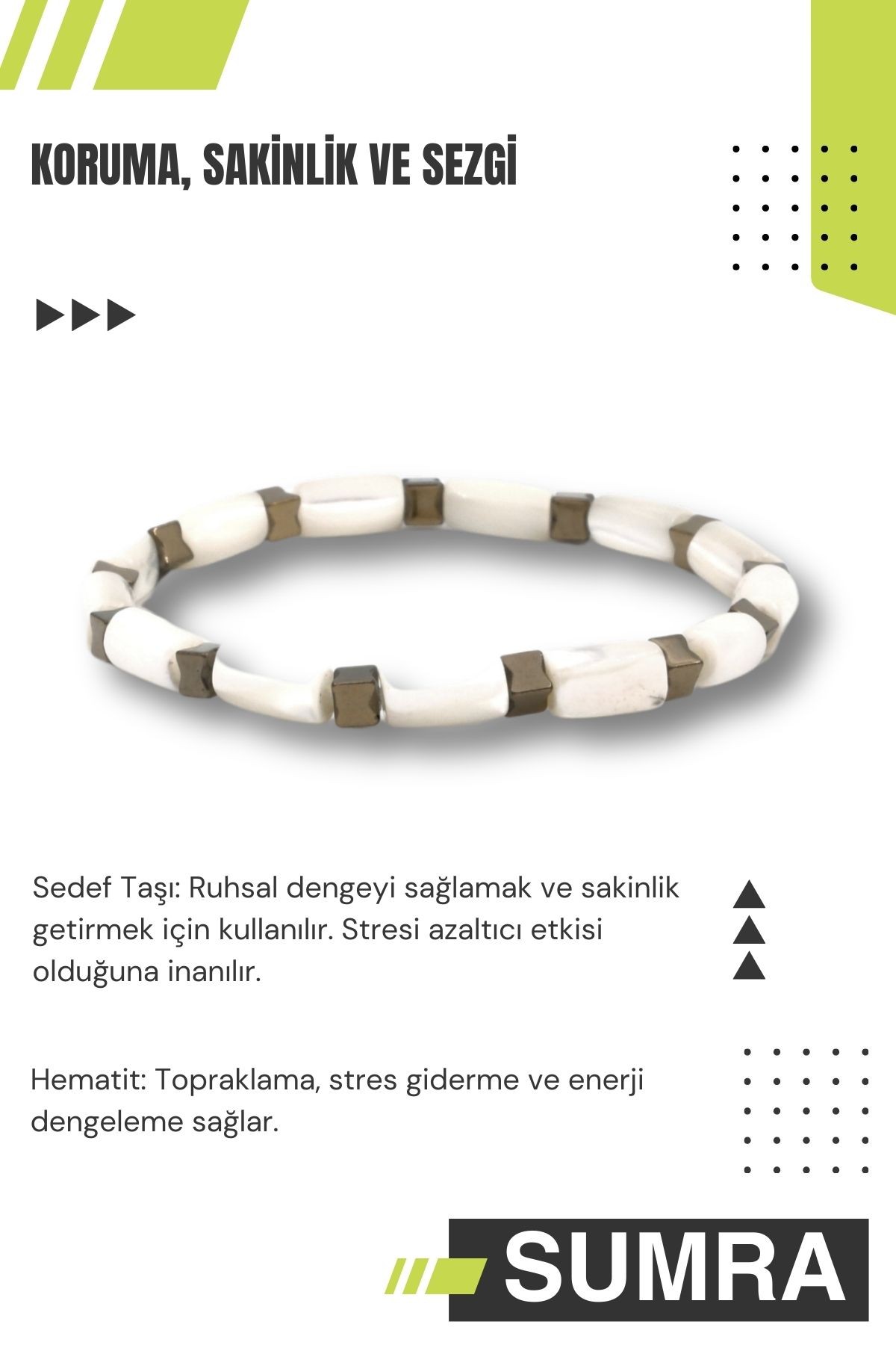 Kırık Beyaz Sedef Hematit Doğal Taş Bileklik SM-B-0026