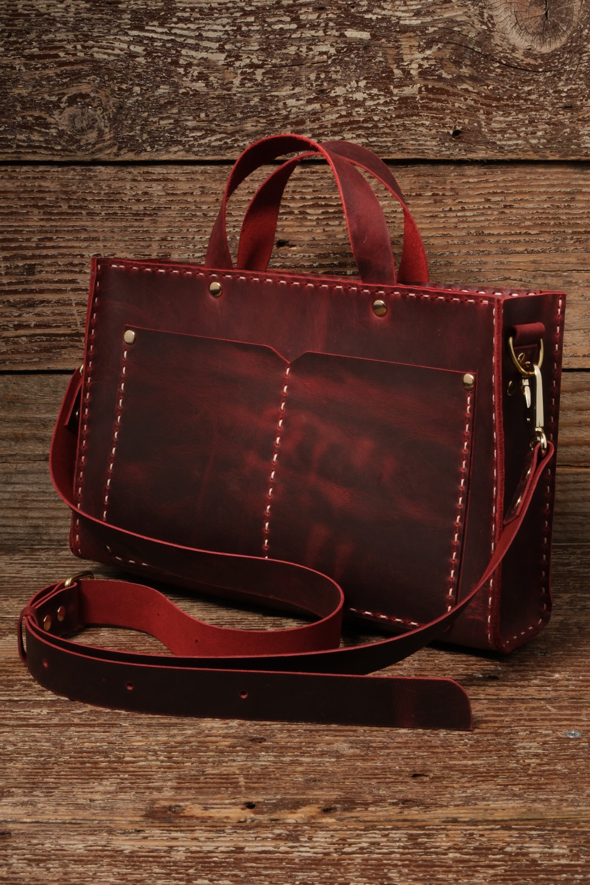 El Yapımı %100 Hakiki Dana Derisi El ve Omuz Çantası 29cmx20cmx7cm SM-D-0068 - bordo