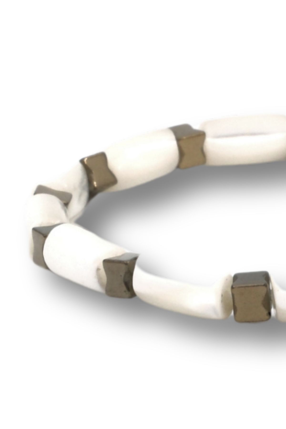 Kırık Beyaz Sedef Hematit Doğal Taş Bileklik SM-B-0026
