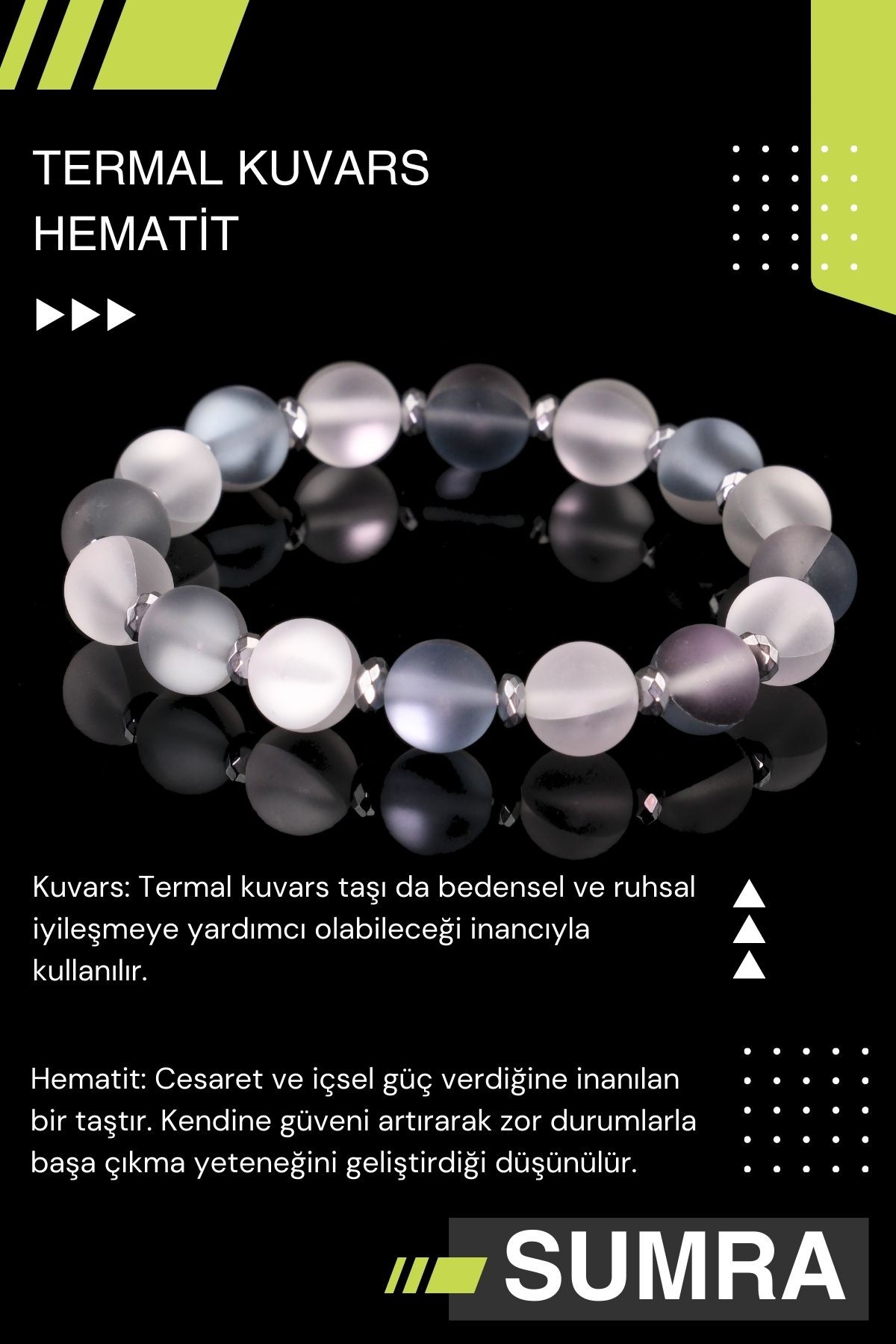 Termal Kuvars ve Hematit Doğal Taş Bileklik SM-B-0006