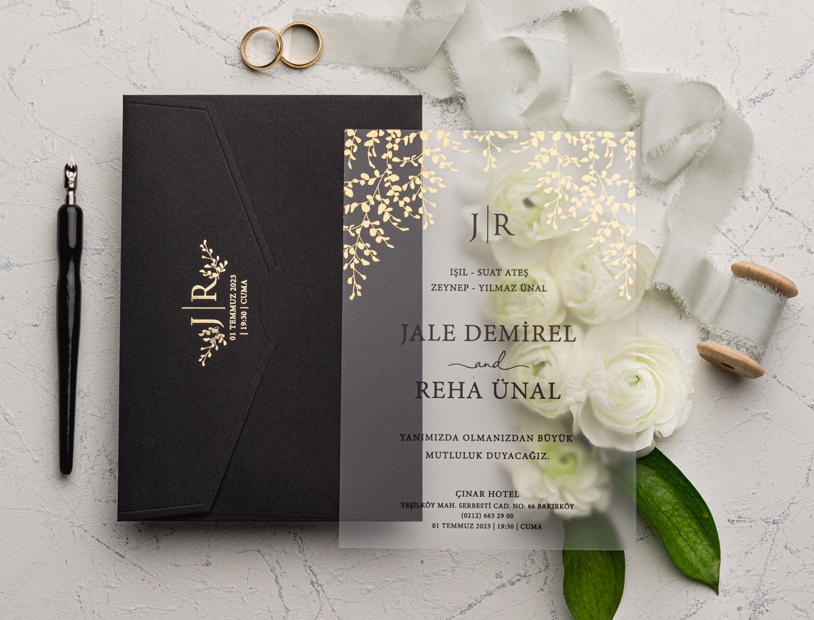 Elegant Black Wedding Invitations, Personalized Frosted Acrylic Wedding Card, Minimalist Invites, Frosted Transparent, Simple Invite