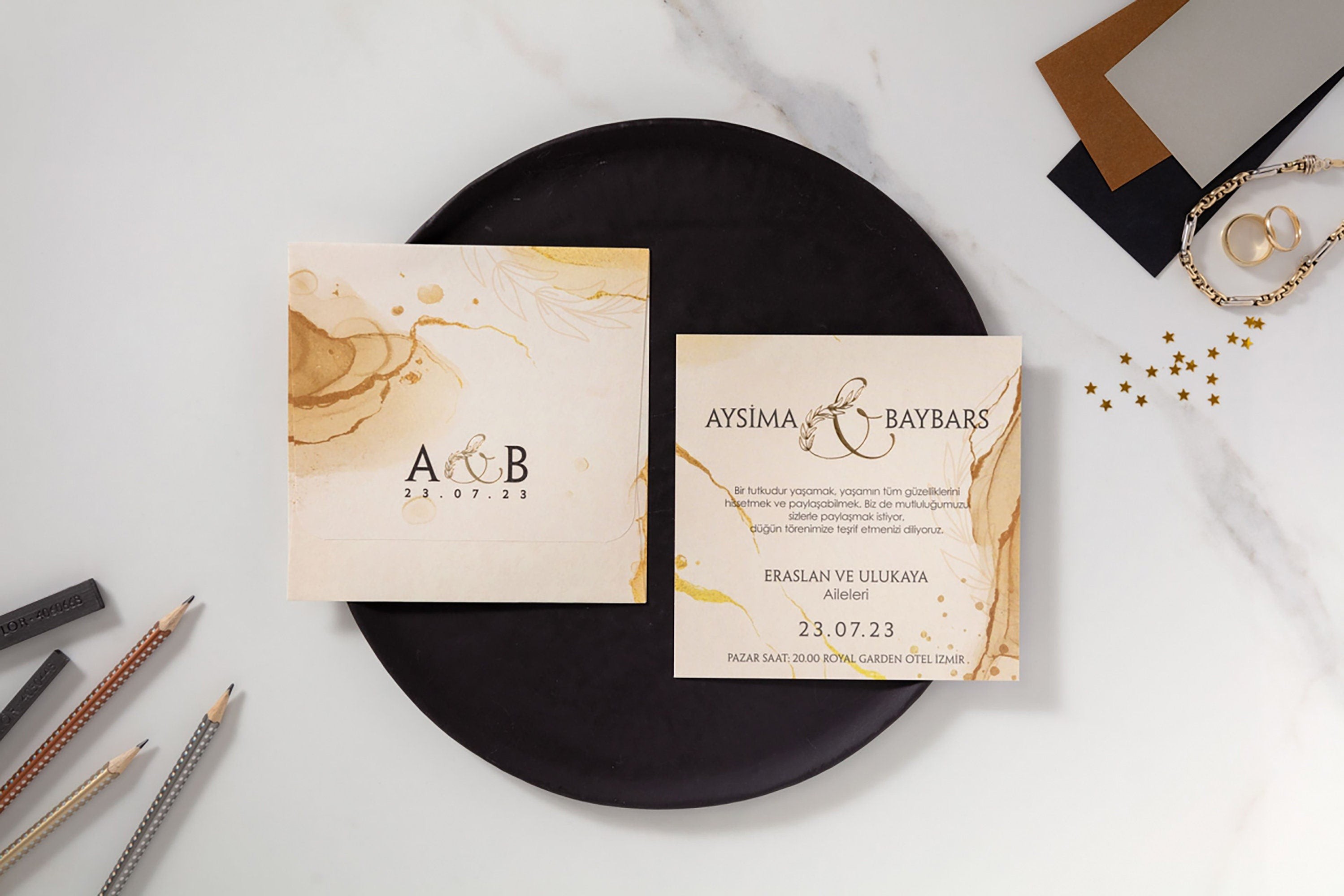 Summer Wedding Invitation Template, Gold Foil Wedding Invitation, Elegant Gold Leaf Wedding Suite, Save the Date Cards, Simple Invite Set