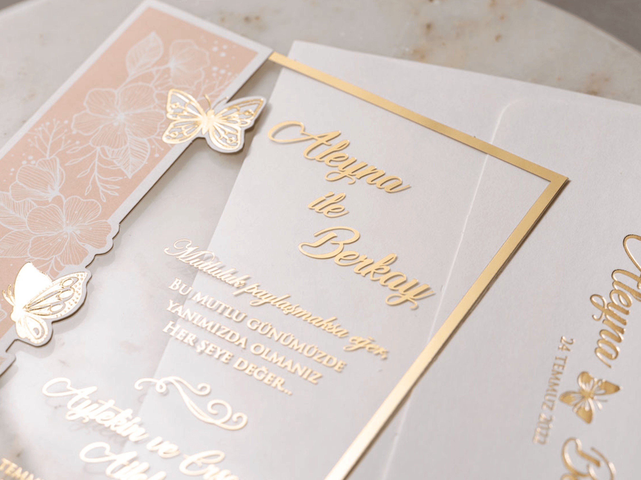 Blush Acrylic Quinceanera Invitation, Modern Sweet 16 Invitation, Elegant Butterfly Quinceañera Invite , Gold Foil