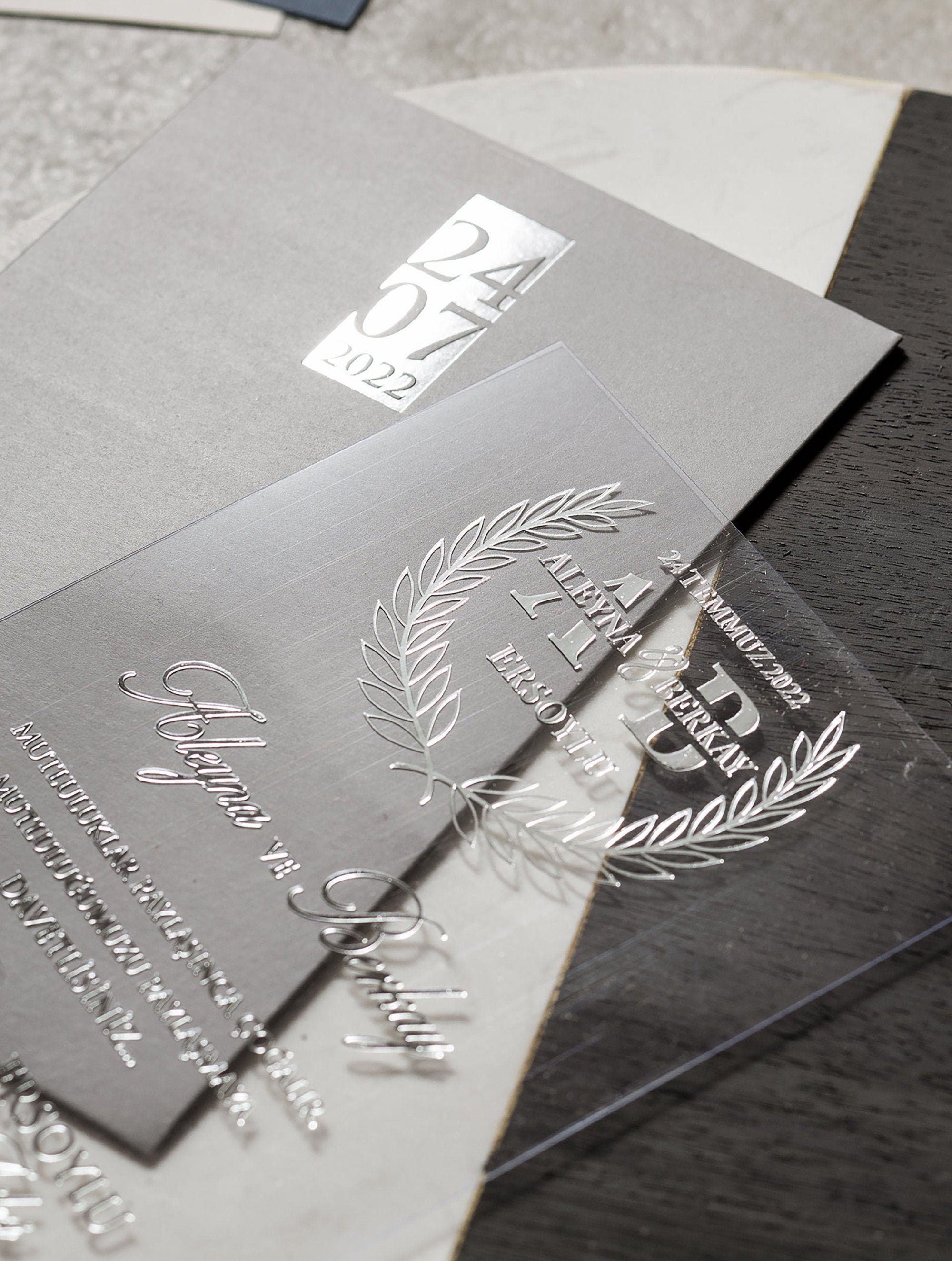 Gray Acrylic Wedding Invitation, Elegant Gray Wedding Invitations, Unique Invites, Real Foil, Acrylic Invite, Invitation Card