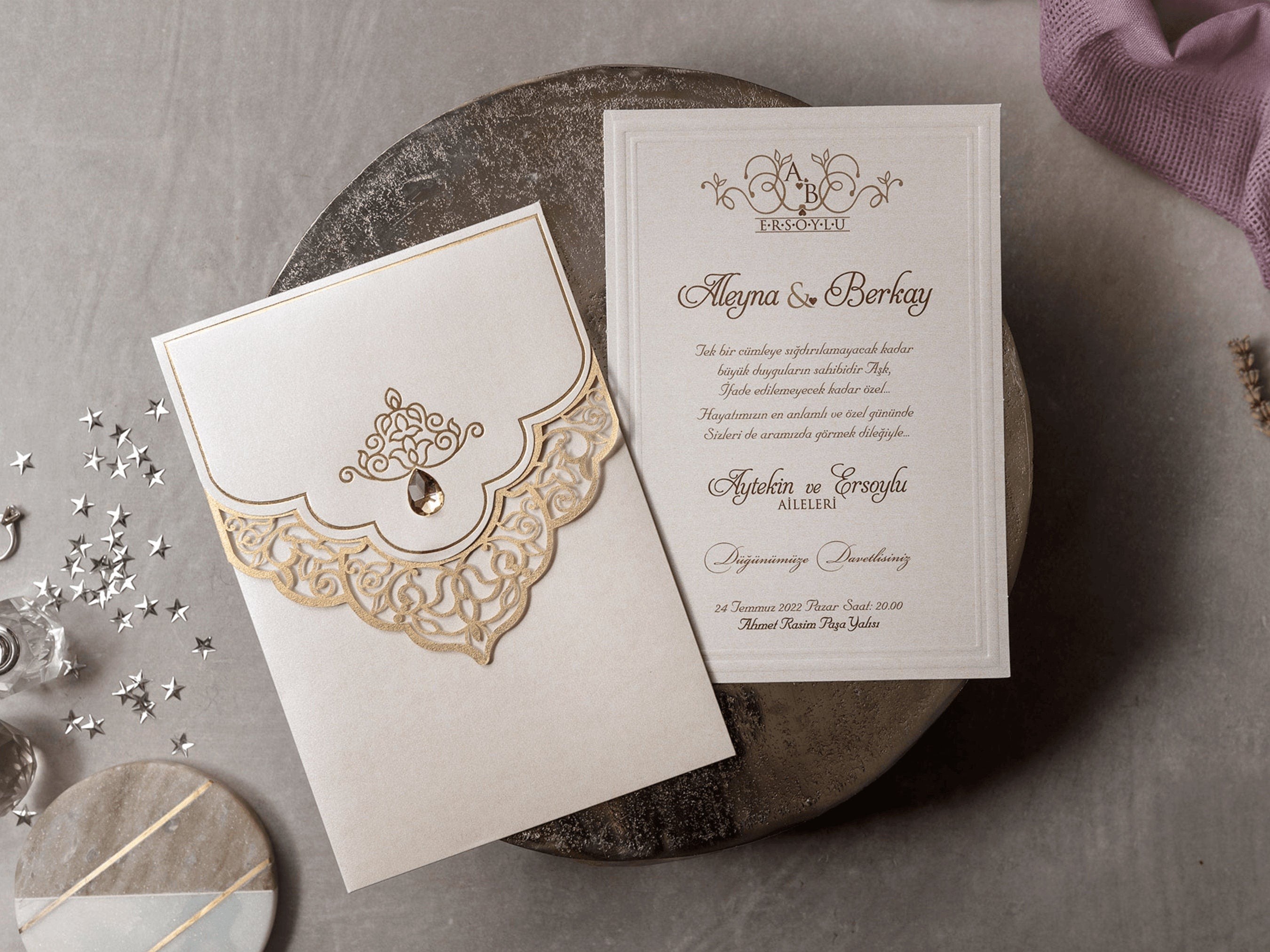 Diamond Wedding Invitation, Laser cut Elegant Gorgeous Invitation Set, Modern Quality Wedding Invite, Foil Printing