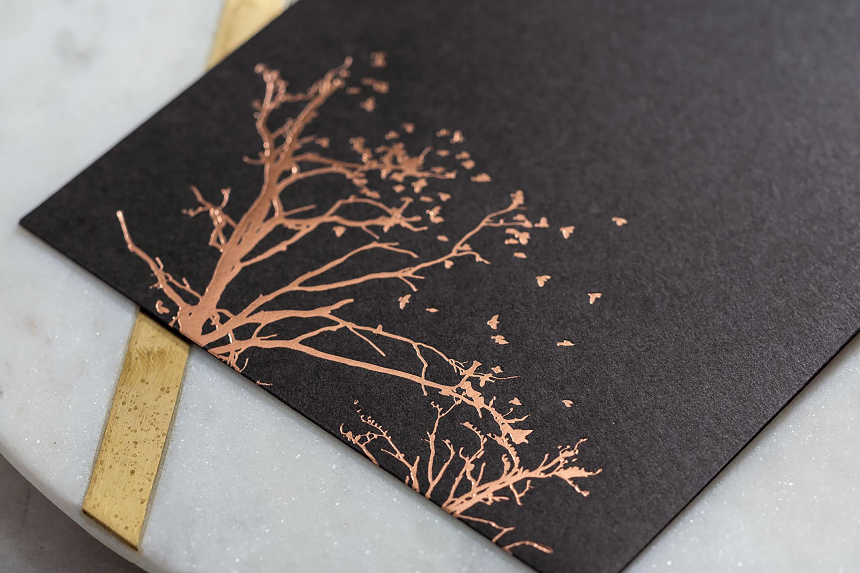 Elegant Wedding Invitation with Copper Foil, Initials on Envelope, Copper Invitation Template, Tree Wedding Invitation, Real Foil