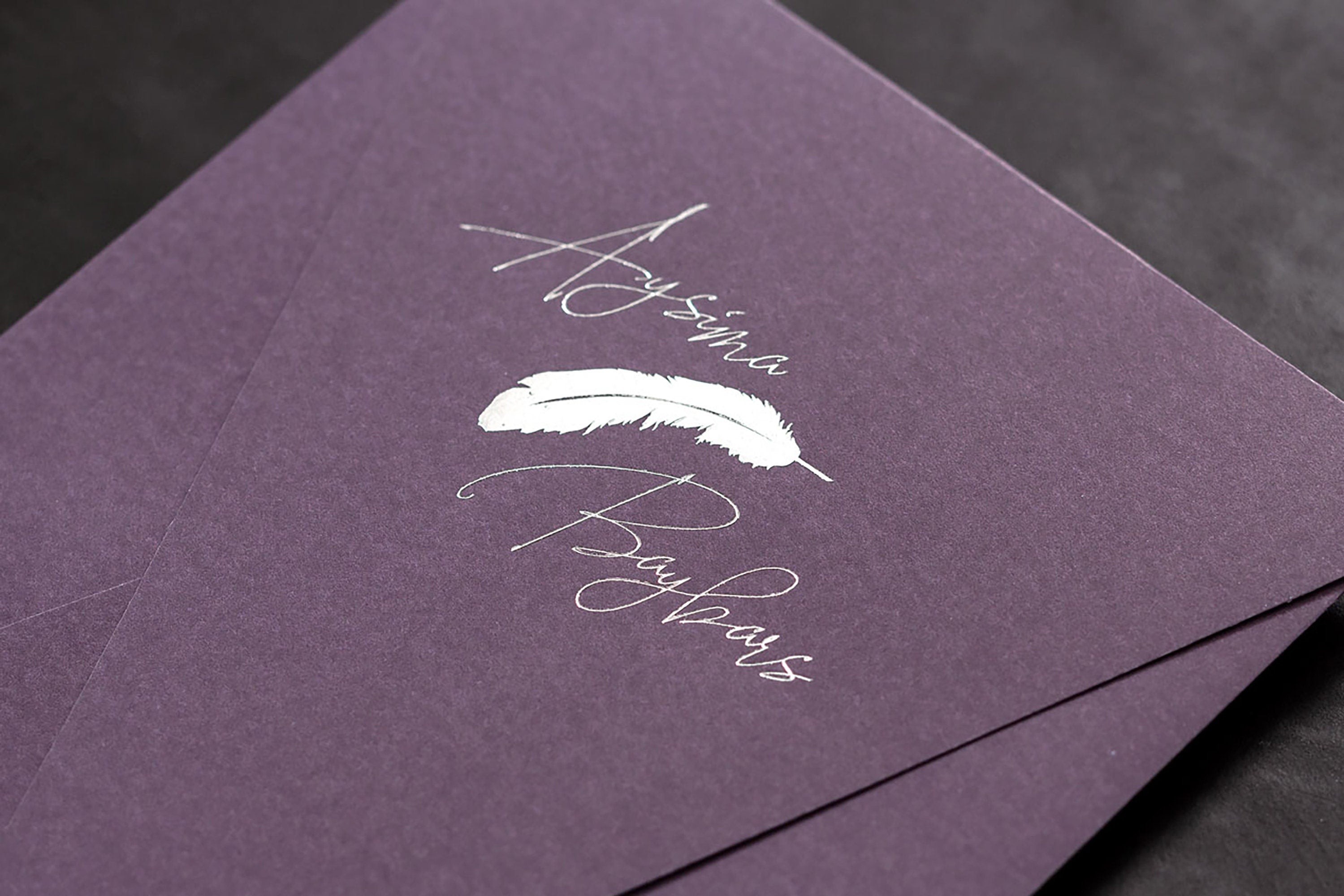 Purple Wedding Stationery, Wedding Invitation Grey, Wedding Invitation with Purple Tone, Elegant Feather Collection, Timeless Invitation