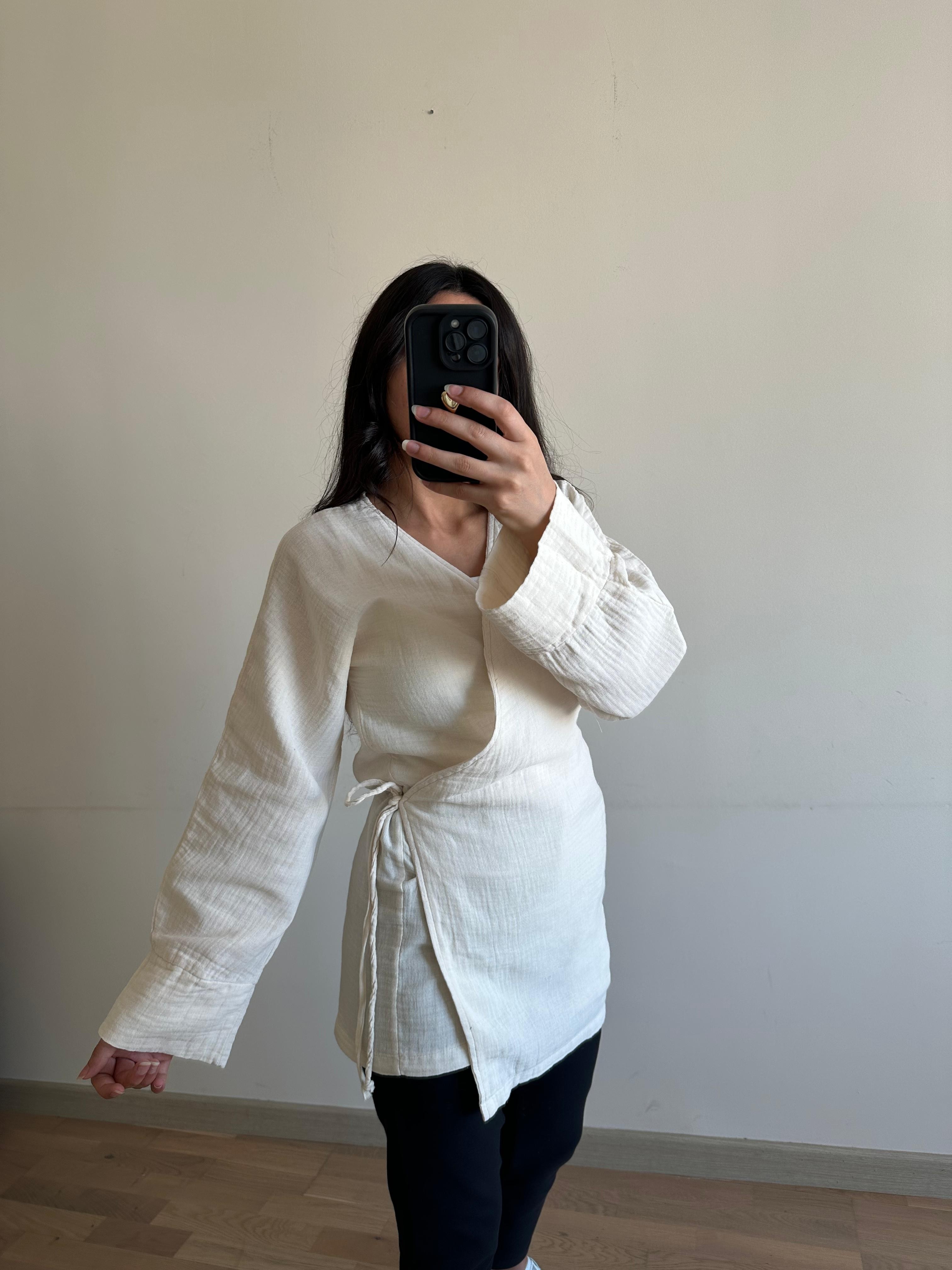 Bağlamalı Kimono - Bej
