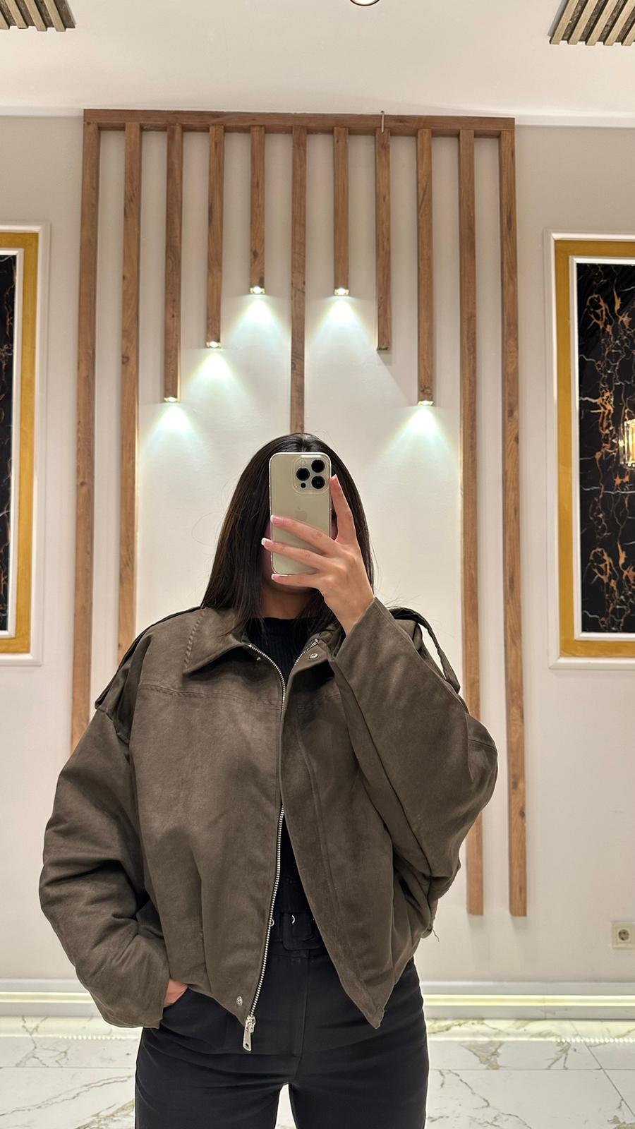 Süet Bomber Ceket - Haki