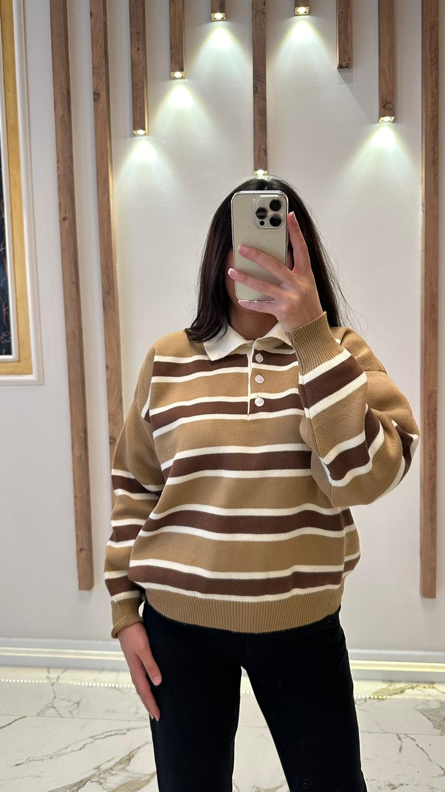 Retro Polo Triko - Taba