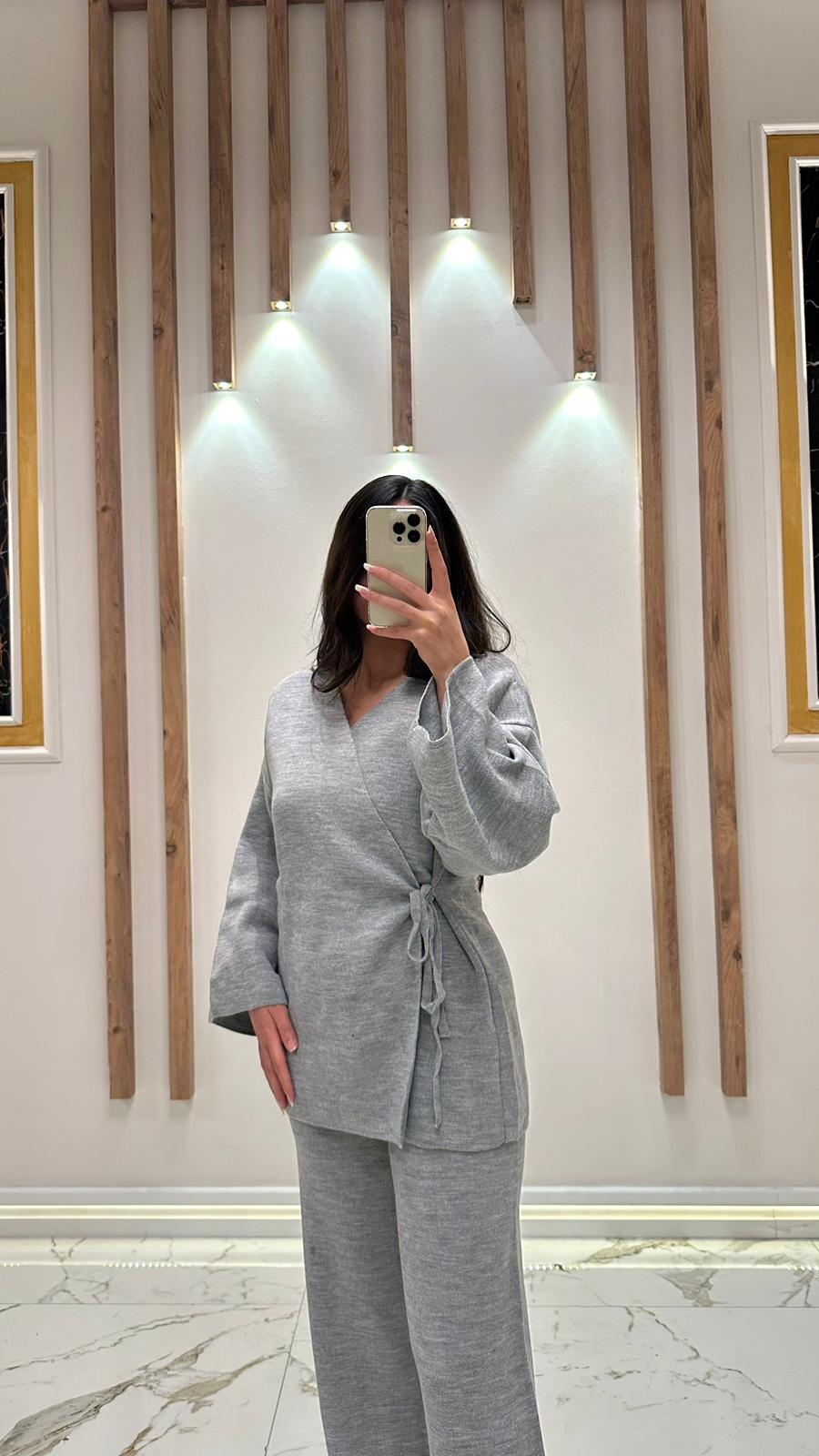 Kuşaklı Çapraz Triko Takım