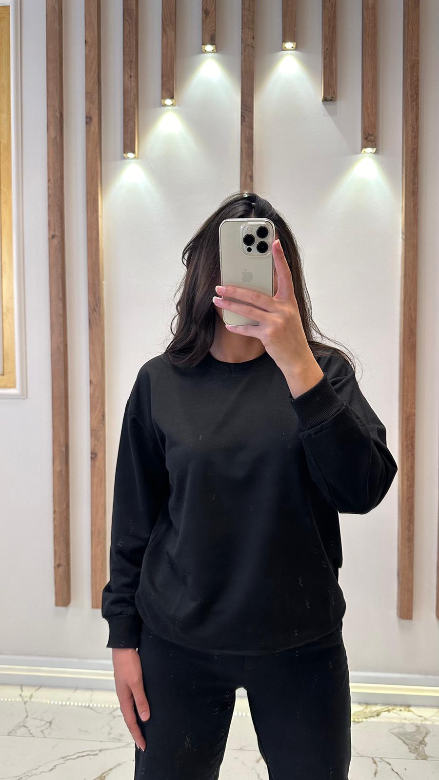 Düz Sweatshirt - Siyah