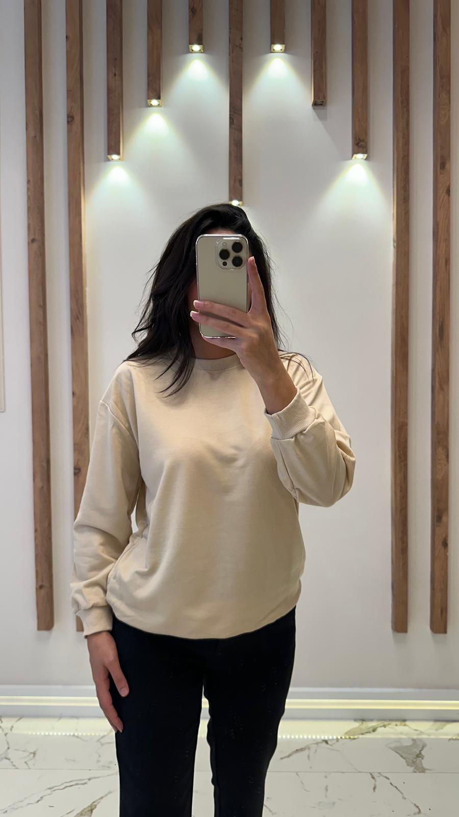 Düz Sweatshirt - Bej