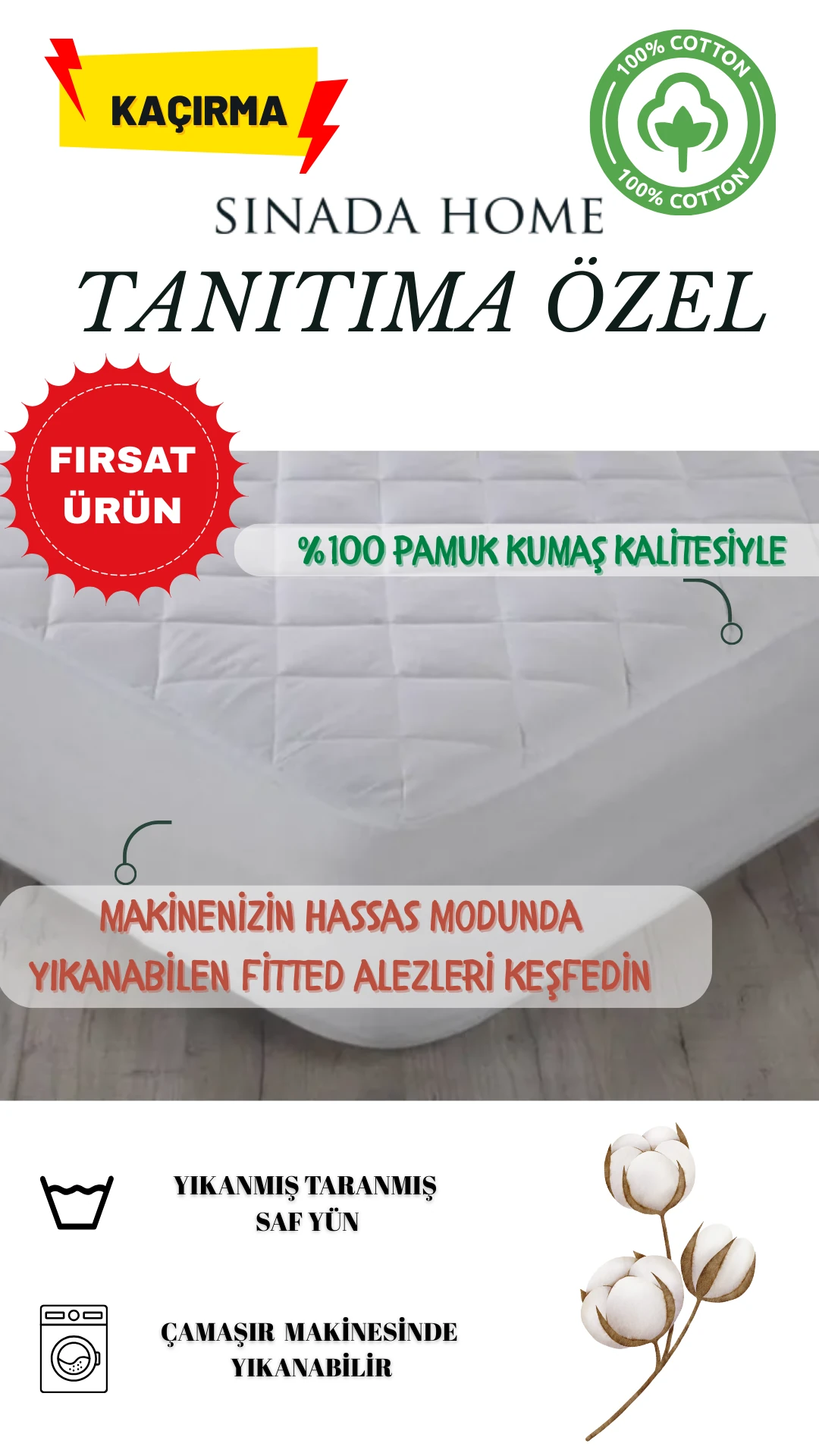 Kapitone Fitted Dışı Pamuk İçi Elyaf Dolgu Bebek & Çocuk & Tek & Çift Kişilik Alez Yatak Koruyucu