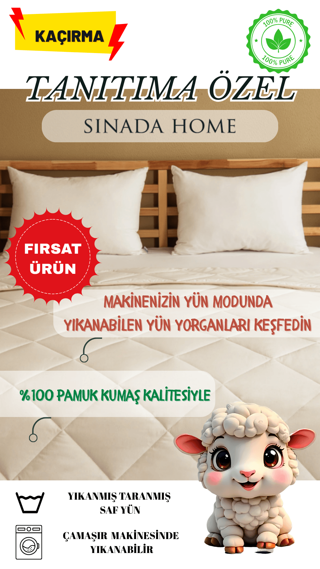 %100 Yün Dolgulu, %100 Pamuk Kumaş Yorgan 