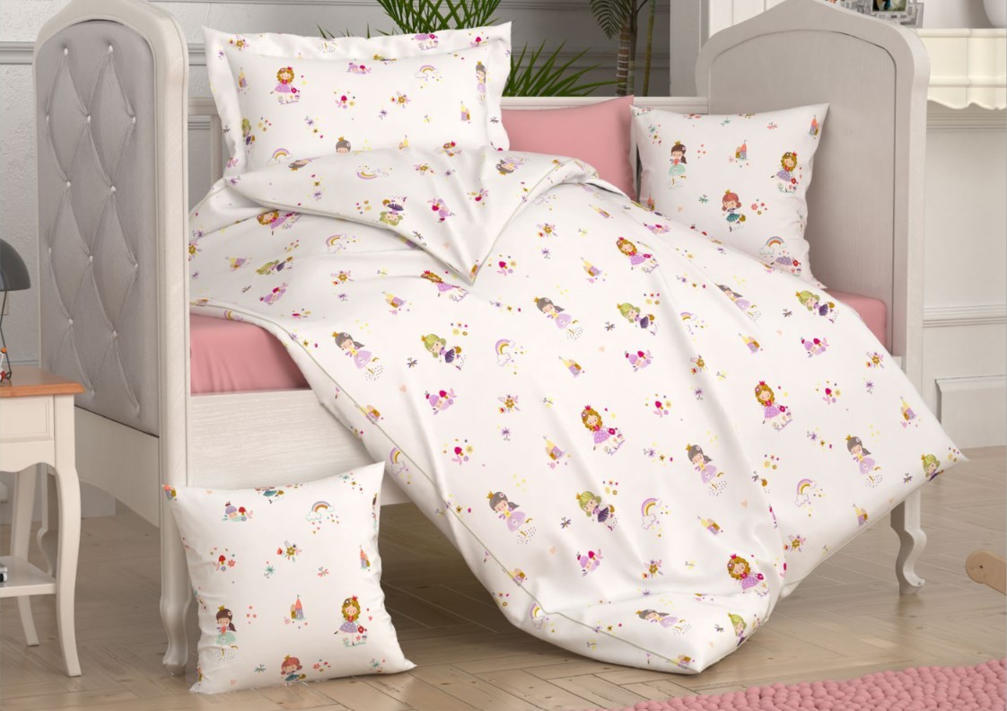 Sinada Home Kız ve Gökkuşağı Desenli Bebekler için %100 Pamuk 64 Tel Kumaş Nevresim Seti  ( 11-28098 / V3 )