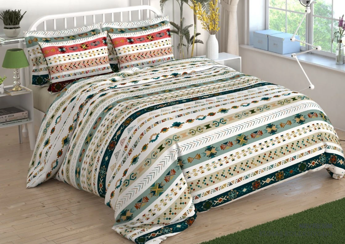 Geometrik Desenli Nevresim Seti %100 Pamuk 62 Tel Kumaş  ( 12-27331 )